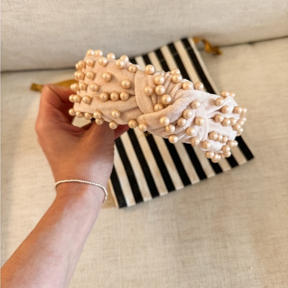 Lele Sadoughi Headband | Baby Pink w/ Ivory Pearl Embellishment - Picture 4 of 5